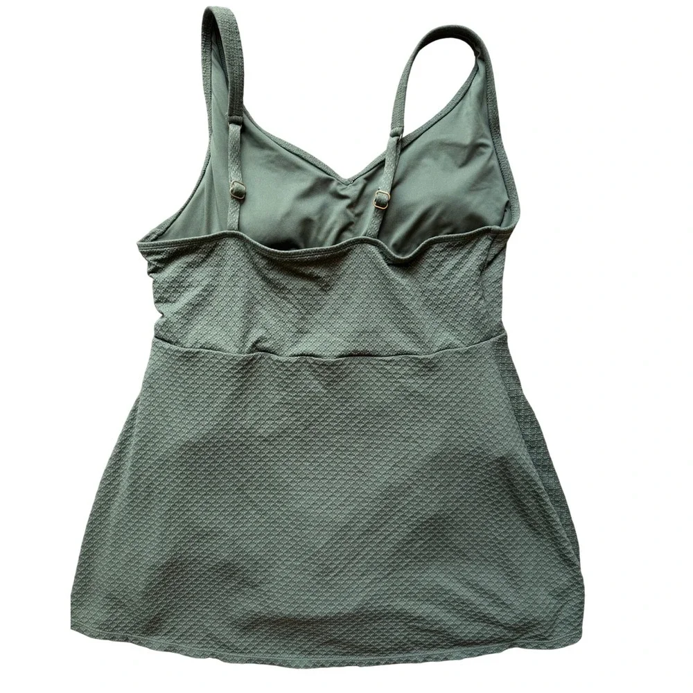 Lands End Womens Olive Green Textured V-Neck Swim Dress One Piece Size L